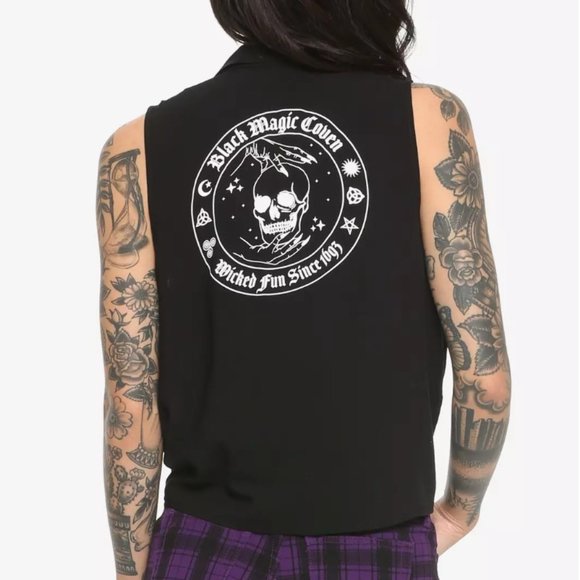 Wicked Fun Tie-Front Girls Woven Button-Up Tank Top - Picture 3 of 7